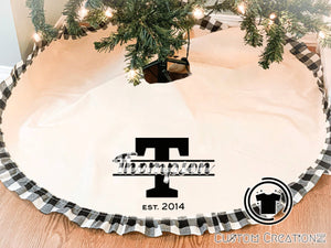 Personalized Custom made ruffled Burlap tree skirt - 48 inches