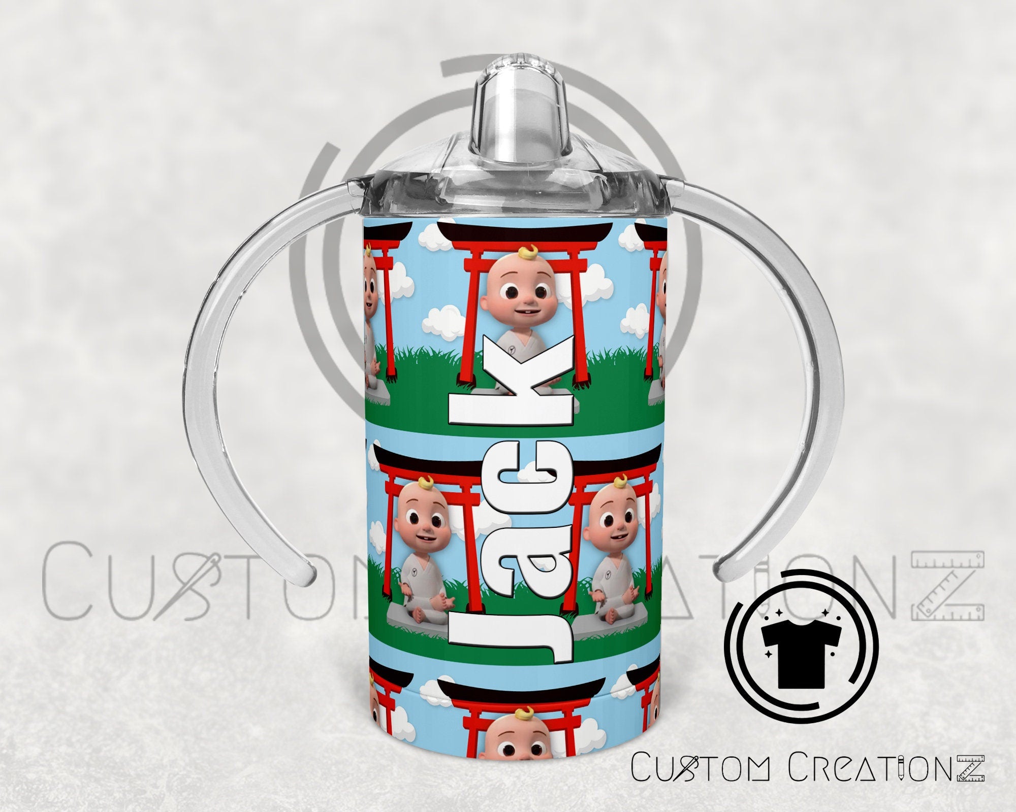 Custom- personalized Trainer Stainless steel 12oz. sippy cups- baby - kids -Cocomelon