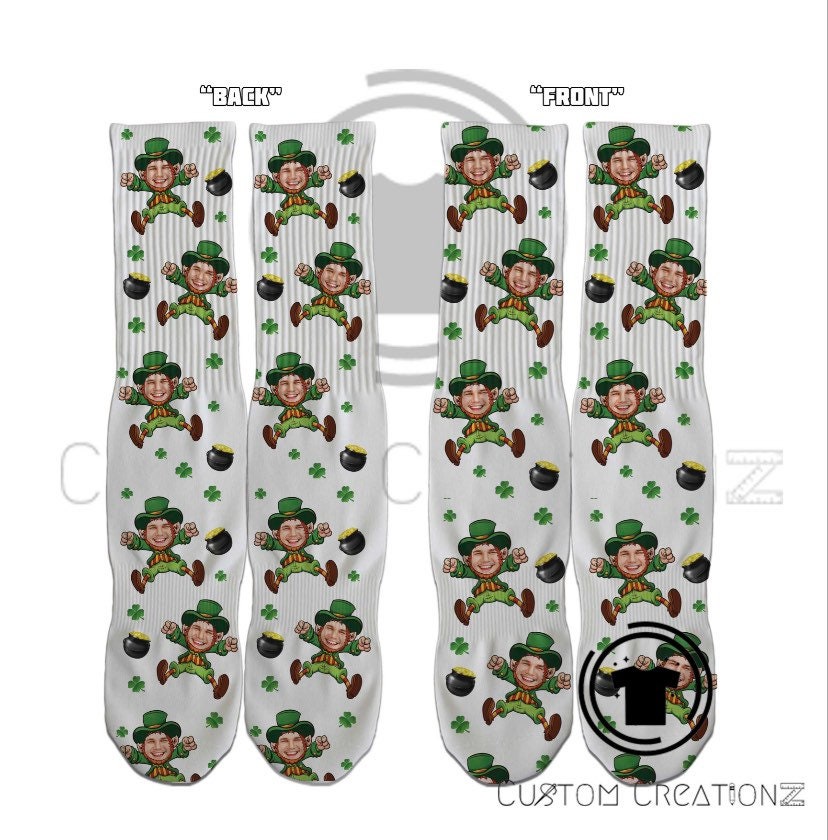 Leprechaun face socks- custom printed boys girls women men adults children kids socks St. Patrick's Day March madness Irish