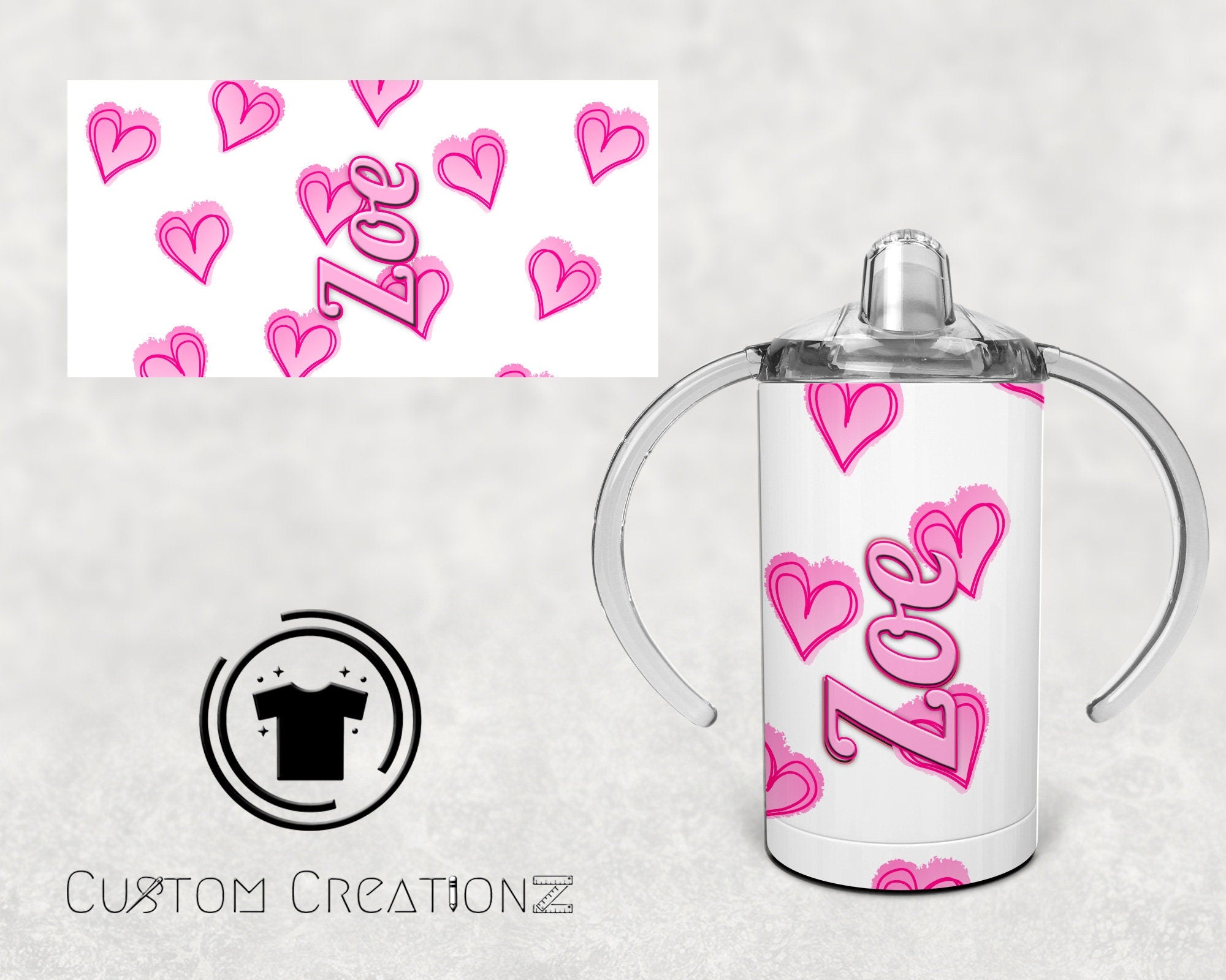 Custom- personalized Trainer Stainless steel 12oz. sippy cups- Valentine's Day