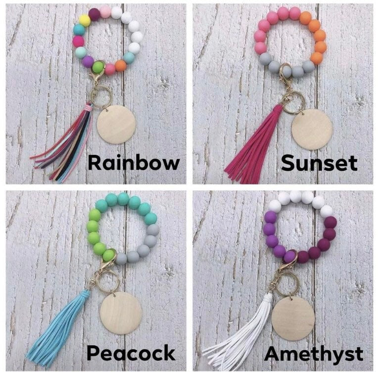 Wristlet - keychain - stretch - fun - stylish - trendy - trend setter- gift - mom - grandma - personalize - beads - silicone
