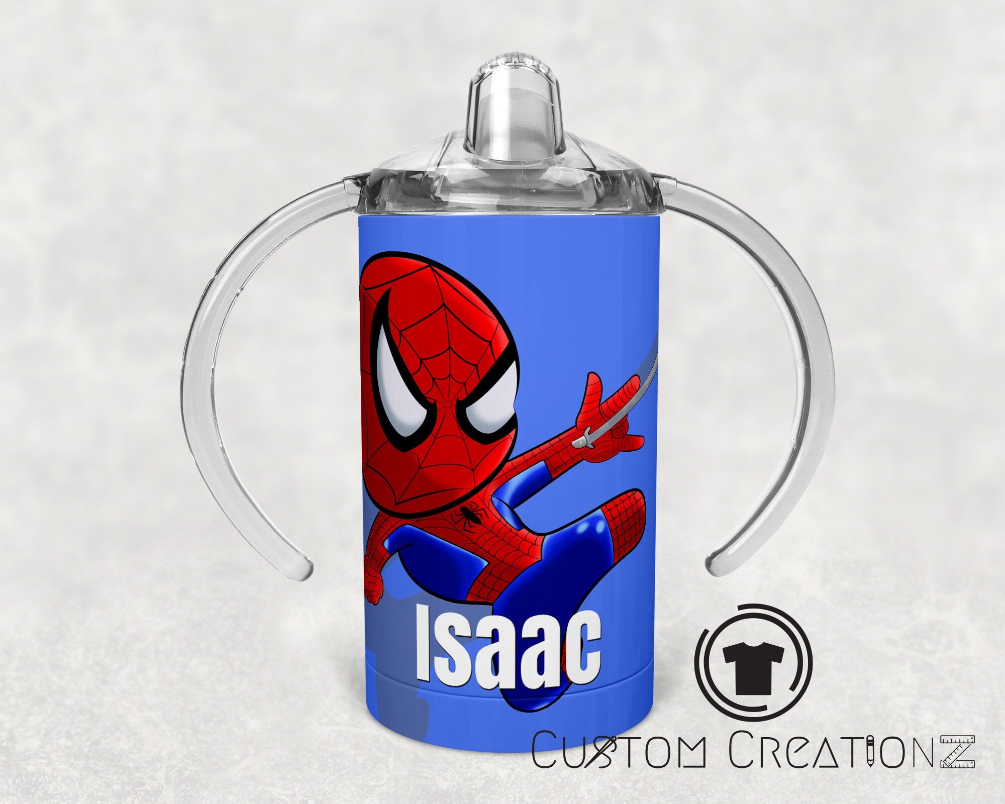 Custom- personalized Trainer Stainless steel 12oz. sippy cups- baby - kids - cartoon - super hero - comic